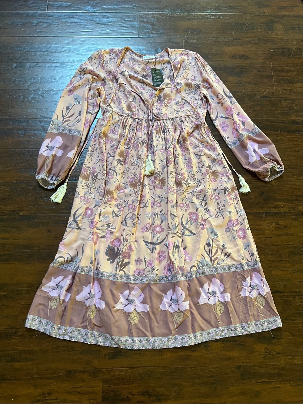 NWT R. Vivimos Floral Boho Peasant Long Sleeve Midi Dress Size XS